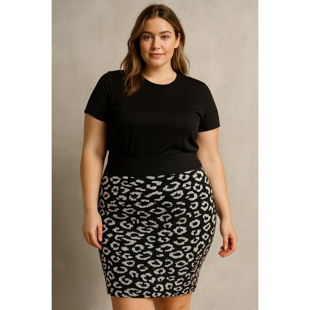 Leopard Print‎ Knit Pencil Skirt Black White Mini Skirt 4XL